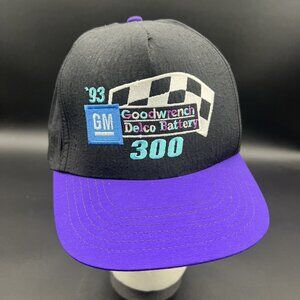 Vintage 1993 GM Goodwrench Delco Battery 300 Snapback Hat Cap Black Purple USA